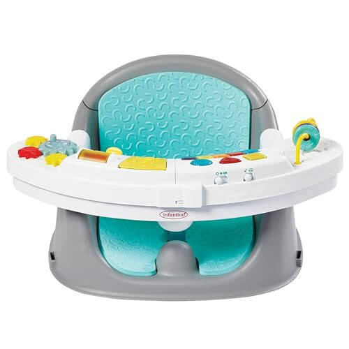 Infantino Music & Lights 3-in-1 Discovery Seat and Booster - Convertible, Infant Activity and Feeding Seat with Electronic Piano for Sensory Exploration, for Babies and Toddlers, Teal - 1