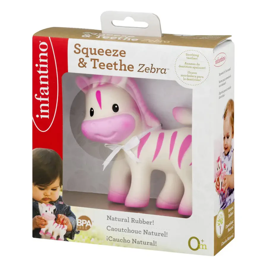 Infantino Squeeze & Teethe Baby Teething Toy, 6-12 Months Unisex, P)ink Zebra - 3