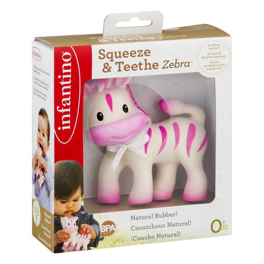 Infantino Squeeze & Teethe Baby Teething Toy, 6-12 Months Unisex, P)ink Zebra - 2