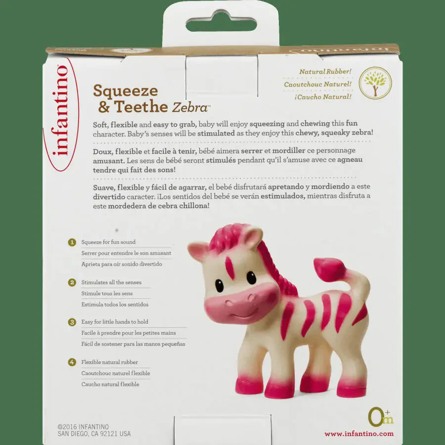 Infantino Squeeze & Teethe Baby Teething Toy, 6-12 Months Unisex, Pink Zebra - 6