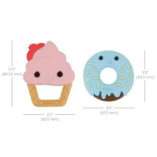 Infantino Sweet Tooth Silicone Teethers, Textured Baby Teething Toy, Ice Cream and Donut, 2-Pack - 6