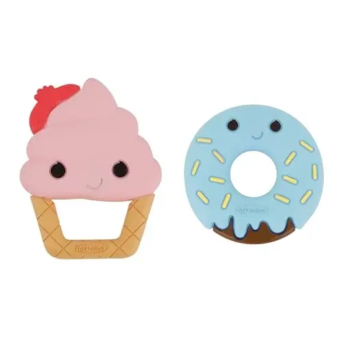 Infantino Sweet Tooth Silicone Teethers, Textured Baby Teething Toy, Ice Cream and Donut, 2-Pack - 1