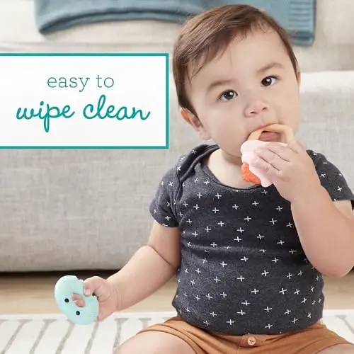 Infantino Sweet Tooth Silicone Teethers, To'qimali Chaqaloq Tishlagich O'yinchoq, Muzqaymoq va Donut, 2 dona - 4