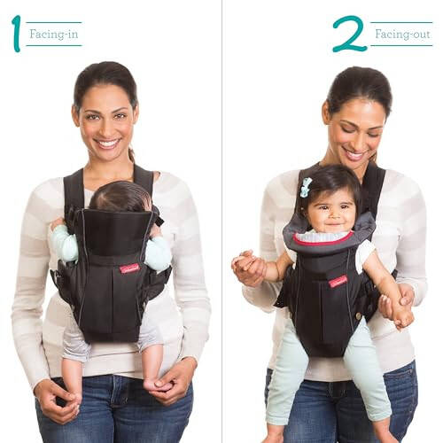 Infantino Swift Classic Carrier with Pocket, 2-Ways to Carry Carrier with Wonder Bib & Essentials Storage Front Pocket for Babies 8-25lb, Adjustable Strap, Black - 34