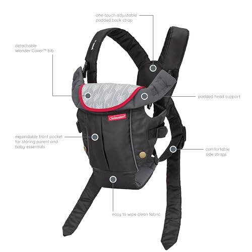 Infantino Swift Classic Carrier with Pocket, 2-Ways to Carry Carrier with Wonder Bib & Essentials Storage Front Pocket for Babies 8-25lb, Adjustable Strap, Black - 35