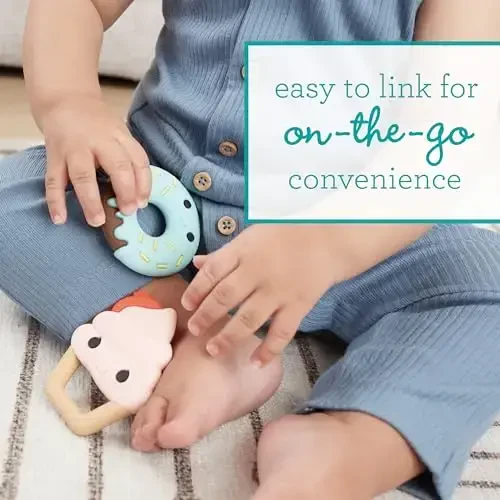 Infantino Sweet Tooth Silicone Teethers, Textured Baby Teething Toy, Ice Cream and Donut, 2-Pack - 3