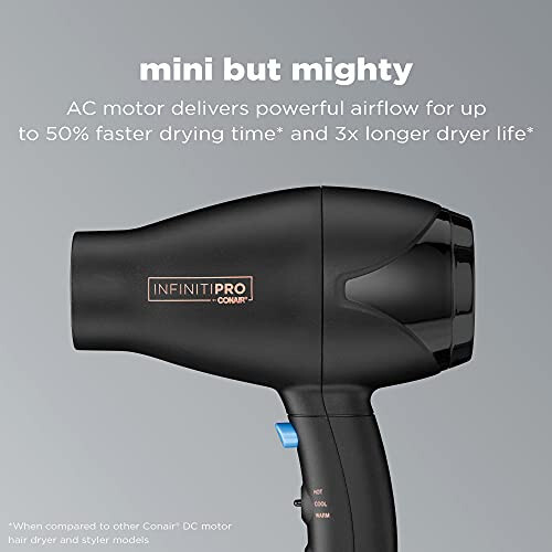 INFINITIPRO BY CONAIR Sayohat Soch Quritgich, Mighty Mini Kompakt Yengil Professional AC Motorli Soch Quritgich - 2