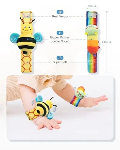 Infinno Baby Wrist Rattle Socks and Foot Finder Set, Perfect Baby Toys for 0-12 Months Newborn Boys and Girls As Baby Shower Gifts, Garden Bug Series - 6