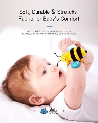 Infinno Baby Wrist Rattle Socks and Foot Finder Set, Perfect Baby Toys for 0-12 Months Newborn Boys and Girls As Baby Shower Gifts, Garden Bug Series - 7