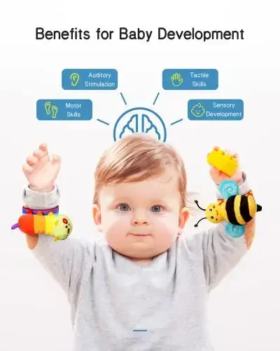 Infinno Baby Wrist Rattle Socks and Foot Finder Set, Perfect Baby Toys for 0-12 Months Newborn Boys and Girls As Shower Gifts, Garden Bug Series - 3