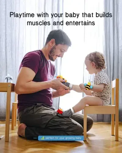 Infinno Chaqaloq Bilak Jiringlashli Paypoqlar va Oyoq Topuvchi To'plami, 0-12 Oylik Yangi Tug'ilgan O'g'il va Qiz Bolalar Uchun Ideal Chaqaloq O'yinchoqlari, Chaqaloq Dushlari Uchun Sovg'a, Bog' Xatolar Seriyasi - 5