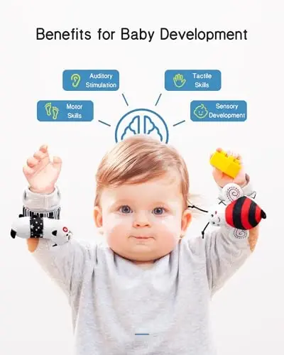 Infinno High Contrast Baby Toys Infant Rattle Socks and Wristband Set, Ideal Baby Sensery Toy Gifts for Newborn 0-12 Months, Perpect Black and White Toys for Boys and Girls As Baby Shower Gifts - 4