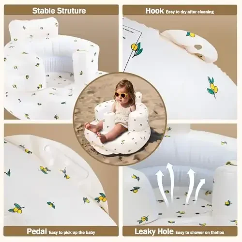 Inflatable Baby Chair, AirSwim Baby Inflatable Seat for Babies 3 Months and Up Summer Inflatable Baby Seat for Sitting Up, Blow Up Baby Floor Seat with Built in Air Pump, Orange - AIRSWIM (1)