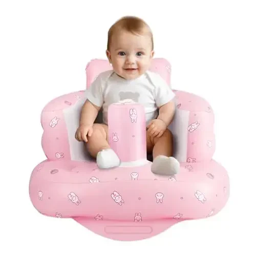 Inflatable Baby Chair, Inflatable Baby Seat for Babies 3 Months and Up, Summer Blow Up Chair with Built in Air Pump, Infant Floor Seats for Learning to Sit, Palying, Camping, Strawberry - 1
