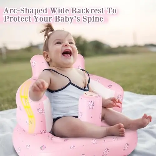 Inflatable Baby Chair, Inflatable Baby Seat for Babies 3 Months and Up, Summer Blow Up Chair with Built in Air Pump, Infant Floor Seats for Learning to Sit, Palying, Camping, Strawberry - 3