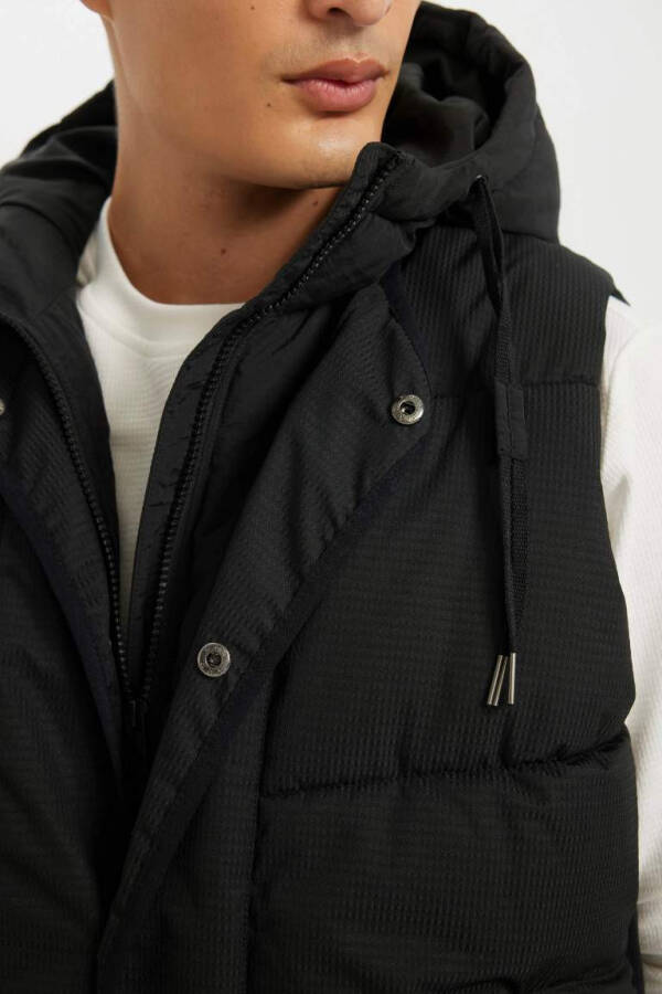 Inflatable Vest Hooded Zipped Buttoned Pocket Black - 6