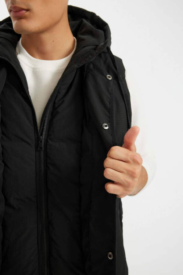 Inflatable Vest Hooded Zipped Buttoned Pocket Black - 7