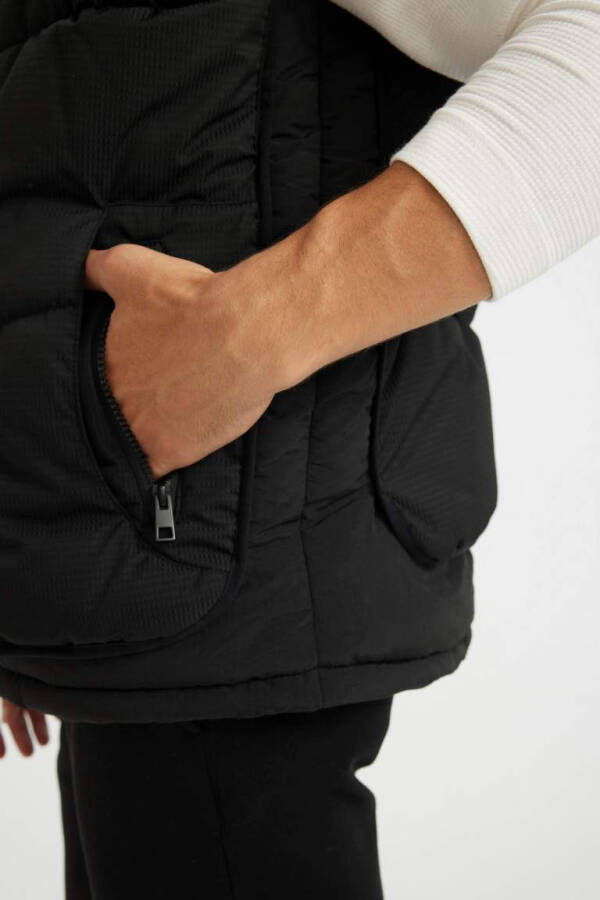 Inflatable Vest Hooded Zipped Buttoned Pocket Black - 8