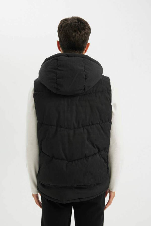 Inflatable Vest Hooded Zipped Buttoned Pocket Black - 10