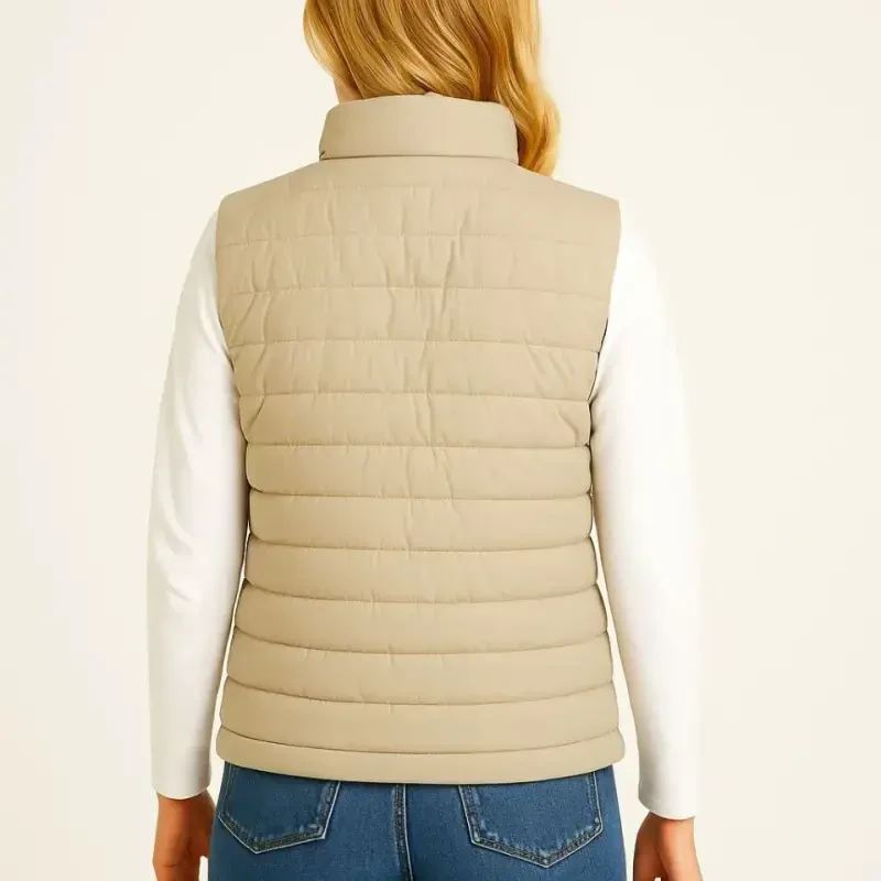 Inflatable Zippered Vest Water Repellent Quilted Lined Fabric Pocketed Lightweight Winter Sports Relaxed Fit - Beige - 3