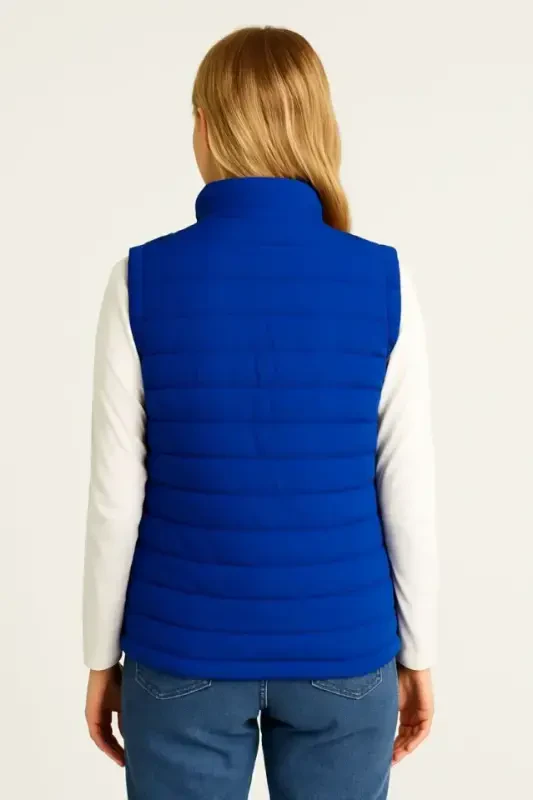 Inflatable Zippered Vest Water Repellent Quilted Lined Fabric Pocketed Lightweight Winter Sports Relaxed Fit - Sapphire Blue - 1