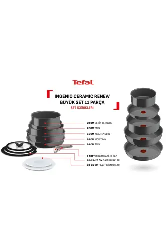 Ingenio Ceramic Renew Seramik Kaplama Tava Tencere Seti - 11 Parça - Gri - 2