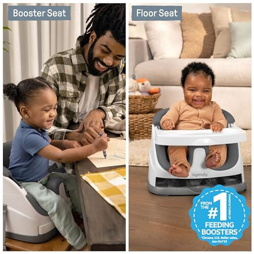 Ingenuity Baby Base 2-in-1 Booster Oziqlantirish va Polga O'rnatish Stulchagi O'z-o'zidan Saqlanadigan Toshlar bilan - Slanets - 44