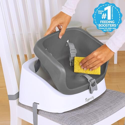 Ingenuity SmartClean Toddler Booster Seat for Dining Table with 3-Point Harness Straps, 12