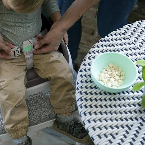 Ingenuity SmartClean Toddler Booster Seat for Dining Table with 3-Point Harness Straps, 12