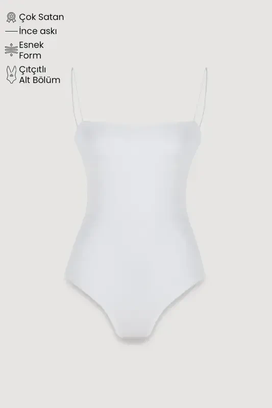 Ingichka Askılı Bodysuit Ekru-Ekru - 1