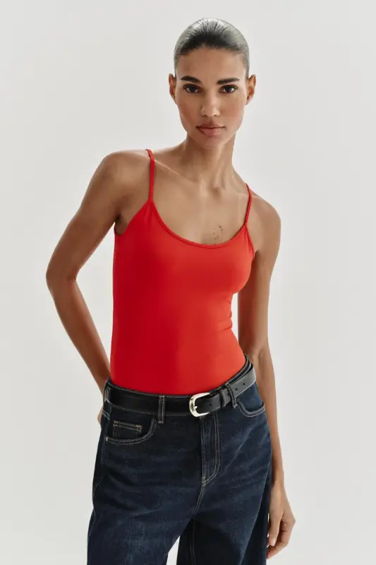 INGICHKA BOG'LIÇ POLIAMIDLI T-SHIRT-Marjon qizil - 2