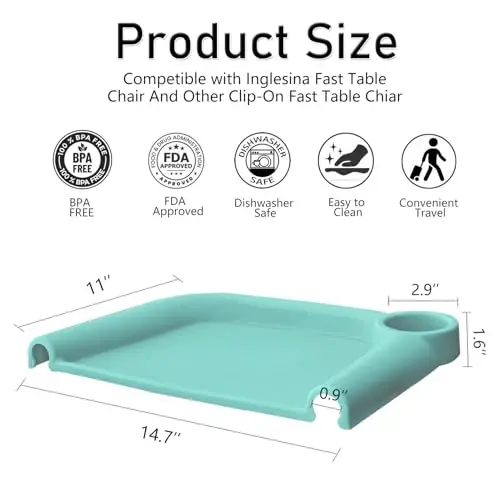 Baby Dining Tray Compatible with Inglesina Fast Table Chair Silicone Baby Feeding Tray for Clip-On Fast Table Chair Dishwasher Safe BPA Free Silicone Removable Dining Tray Accessory -Light Blue - 2