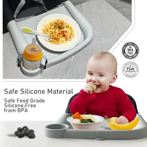Baby Dining Tray Compatible with Inglesina Fast Table Chair Silicone Baby Feeding Tray for Clip-On Fast Table Chair Dishwasher Safe BPA Free Silicone Removable Dining Tray Accessory -Light Blue - 7