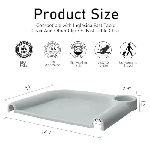 Baby Dining Tray Compatible with Inglesina Fast Table Chair Silicone Baby Feeding Tray for Clip-On Fast Table Chair Dishwasher Safe BPA Free Silicone Removable Dining Tray Accessory -Gray - 2