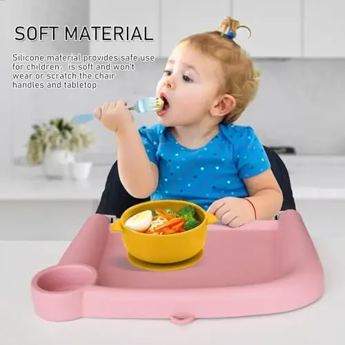 Baby Dining Tray Compatible with Inglesina Fast Table Chair Silicone Baby Dining Tray for Clip-On Fast Table Chair Dishwasher Safe BPA Free Silicone Removable Dining Tray Accessory -Deep Pink - 4