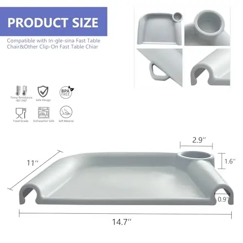 Silicone Baby Dining Tray Compatible with Inglesina Fast Table Chair & Other Hook-On High Chairs,Portable Clip-On Fast Table Chair Baby Tray, Dishwasher Safe & BPA Free (Upgraded Gray) - 2