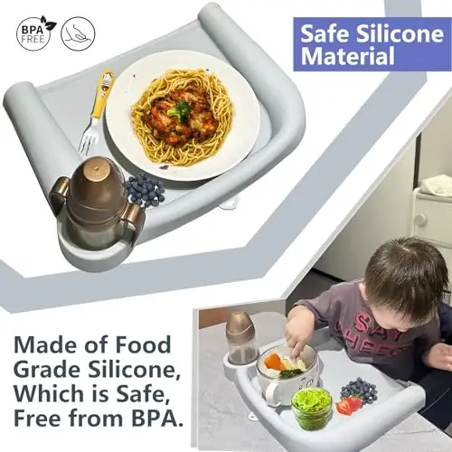 Silicone Baby Dining Tray Compatible with Inglesina Fast Table Chair & Other Hook-On High Chairs,Portable Clip-On Fast Table Chair Baby Tray, Dishwasher Safe & BPA Free (Upgraded Gray) - 6