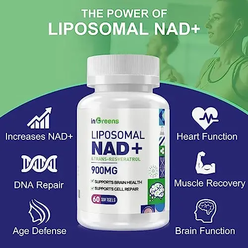 inGreens 900 мг липосомальный комплекс NAD+ с 300 мг транс-ресвератрола – улучшенное усвоение, замена NMN, повышение NAD+ для восстановления ДНК, энергии и долголетия, защита от старения, 60 мягких капсул - 5