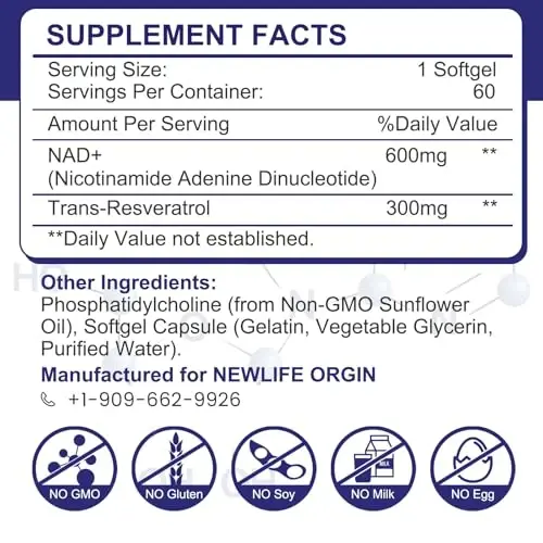 inGreens 900mg Liposomal NAD+ Supplement with 300mg Trans Resveratrol - Superior Absorption, Replaces NMN, Boost NAD+ for DNA Repair, Energy & Longevity, Aging Defense, 120 Softgels - 2