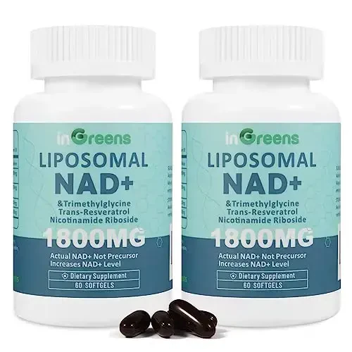 inGreens Liposomal NAD+ Supplement 1800 mg with Nicotinamide Riboside, Trans Resveratrol, Trimethylglycine，Replaces NMN, Boost NAD+, Aging Defense，Cellular Energy, 120 Softgels - INGREENS