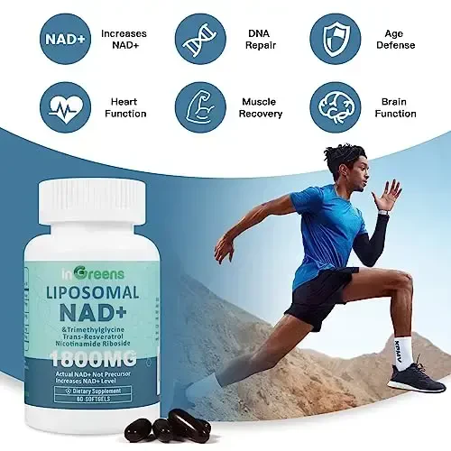 inGreens Liposomal NAD+ Supplement 1800 mg with Nicotinamide Riboside, Trans Resveratrol, Trimethylglycine，Replaces NMN, Boost NAD+, Aging Defense，Cellular Energy, 120 Softgels - 5