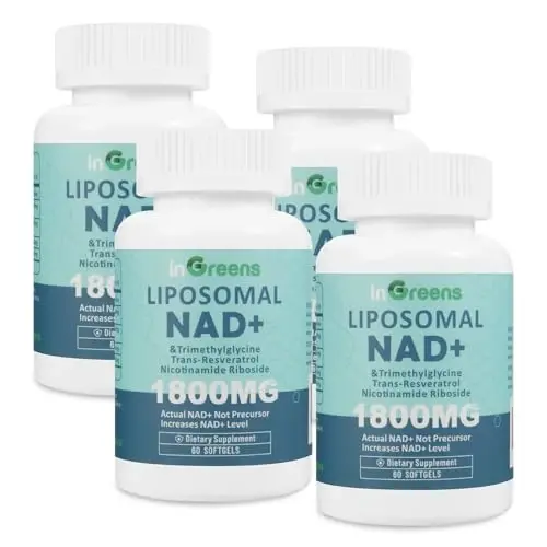 inGreens Liposomal NAD+ Supplement 1800 mg with Nicotinamide Riboside, Trans Resveratrol, Trimethylglycine，Replaces NMN, Boost NAD+, Aging Defense，Cellular Energy, 240 Softgels 