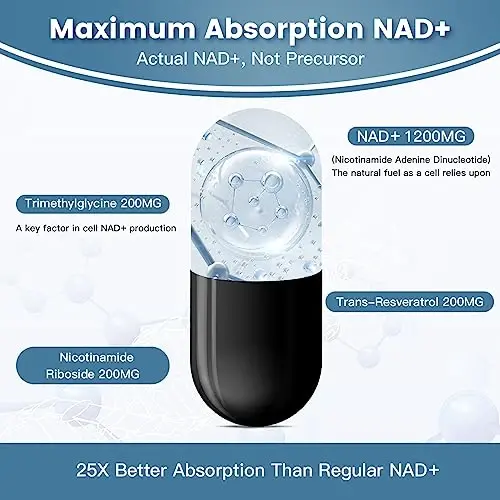 inGreens Liposomal NAD+ Supplement 1800 mg with Nicotinamide Riboside, Trans Resveratrol, Trimethylglycine，Replaces NMN, Boost NAD+, Aging Defense，Cellular Energy, 120 Softgels - 6