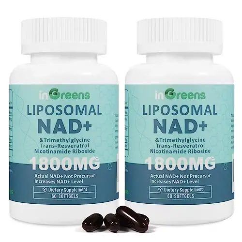 inGreens Liposomal NAD+ Supplement 1800 mg with Nicotinamide Riboside, Trans Resveratrol, Trimethylglycine，Replaces NMN, Boost NAD+, Aging Defense，Cellular Energy, 120 Softgels 