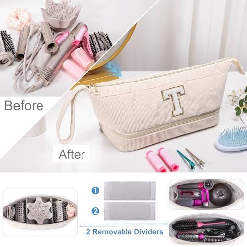 Initial Personalized Hair Dryer Case, Double-Layer Hair Tools Travel Carrying Case for Shark FlexStyle/SmoothStyle with Hair Dryer Bag - Hair Air Wrap Dryer Case Flat Curling Iron Travel Organizer - 5
