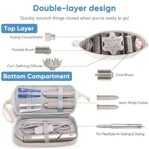 Initial Personalized Hair Dryer Case, Double-Layer Hair Tools Travel Carrying Case for Shark FlexStyle/SmoothStyle with Hair Dryer Bag - Hair Air Wrap Dryer Case Flat Curling Iron Travel Organizer - 2