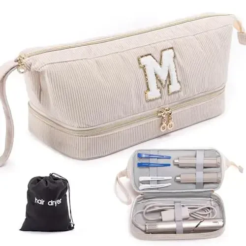 Initial Personalized Hair Dryer Case, Double-Layer Hair Tools Travel Carrying Case for Shark FlexStyle/SmoothStyle with Hair Dryer Bag - Hair Air Wrap Dryer Case Flat Curling Iron Travel Organizer 
