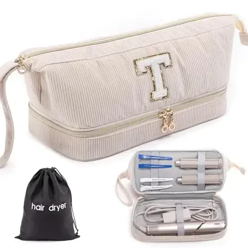 Initial Personalized Hair Dryer Case,Double-Layer Hair Tools Travel Carrying Case for Shark FlexStyle/SmoothStyle with Hair Dryer Bag - Hair Air Wrap Dryer Case Flat Curling Iron Travel Organizer 