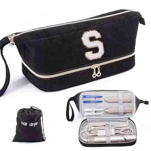 Initial Personalized Hair Dryer Case,Double-Layer Hair Tools Travel Carrying Case for Shark FlexStyle/SmoothStyle with Hair Dryer Bag - Hair Air Wrap Dryer Case Flat Curling Iron Travel Organizer - 1