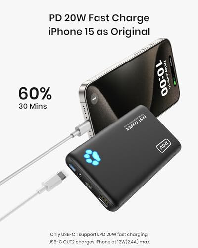 INIU Taşınabilir Şarj Cihazı, 20W PD3.0 Hızlı Şarj, En İnce 10000mAh Power Bank, USB C Giriş/Çıkış QC4+ Pil Paketi, iPhone 15 14 13 12 11 Pro Samsung S22 S21 Google AirPods iPad için Taşınabilir Telefon Şarj Cihazı - 2